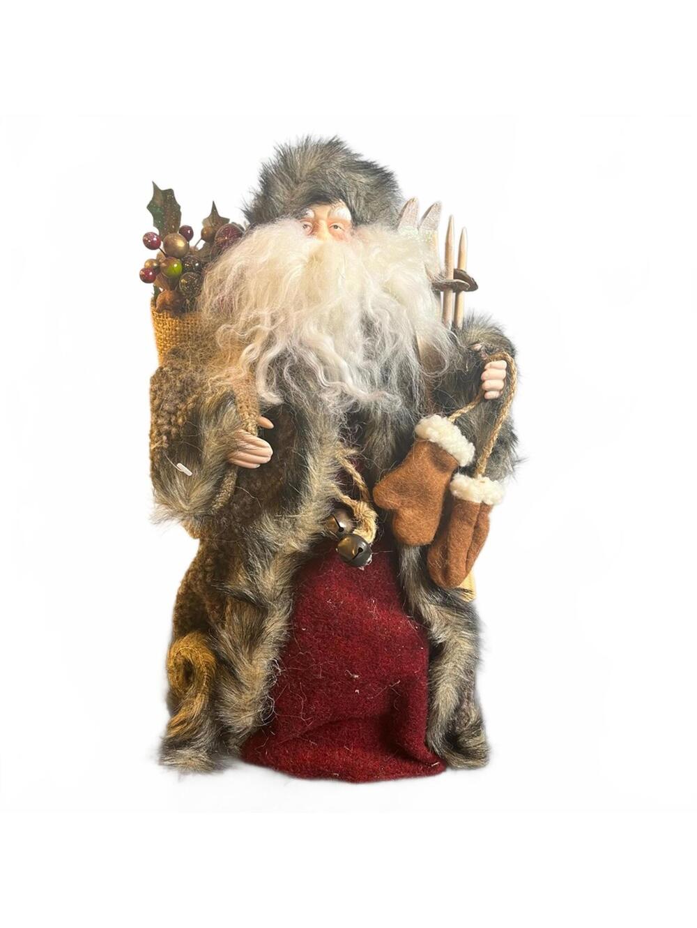 Santa Claus Figurine holding snow skis #Vintage